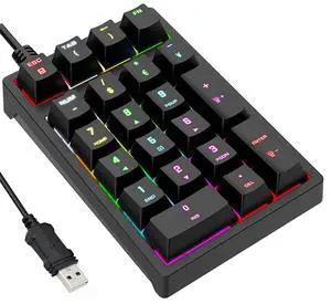 JPHTEK Number Pad, Mechanical USB Wired Numeric Keypad with RGB LED Backlit 21 Key Numpad,Mechanical Numeric Keypad for Laptop Desktop Computer PC Blue Switch (Black)
