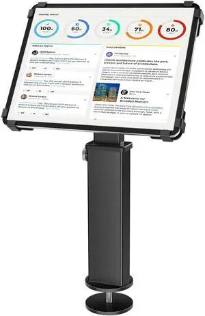 AboveTEK iPad Desk Grommet Mount, Adjustable Tablet Desk Mount with 360° Rotation & 180° Tilt, Fits 9.7"-13" Tablets, Anti-Theft iPad Stand, Heavy-Duty Aluminum Tablet Stand, Perfect for Work (Black)