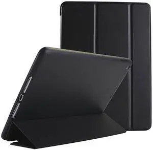 DuraSafe Cases for iPad 9.7 Inch 5/6 [iPad 5th 6th Gen ] A1893 A1954 A1822 A1823 MRJN2LL/A MR7G2LL/A MR7F2LL/A MP2F2LL/A Smart Trifold Lightweight Soft Silicone TPU Back Case - Black