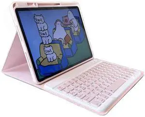AnMengXinLing Keyboard Case for iPad 9.7 inch iPad 5th/iPad 6th Generation/Air2, Smart Folio Cover with Pencil Holder Magnetically Detachable Wireless Keyboard, Pink