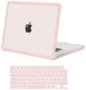 MOSISO Compatible with MacBook Pro 16 inch Case 2025 2024 2023 2022 2021 M4 M3 M2 M1 A3403 A3186 A2991 A2780 A2485, Anti-Cracking Heavy Duty Glitter Hard Case with TPU Bumper&Keyboard Skin, Pink