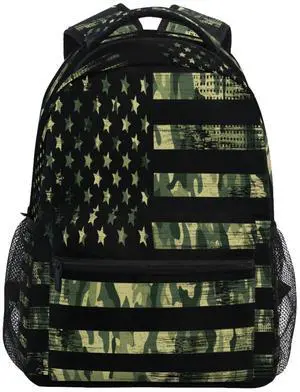 ZZKKO American Flag Camo School Backpacks Book Bag for Boys Girls Travel Hiking Camping Daypack Work Laptop Backpack