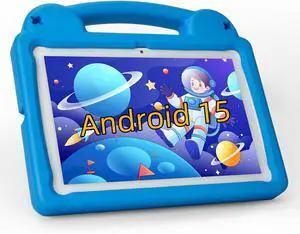 Kids Tablet 10.1 Inch  Android 15 Tablet for Kids with A523 Octa-Core, 8GB+64GB, 5000mAh Battery, Wi-Fi 6, Parental Controls, GMS Certified, with Blue EVA Case