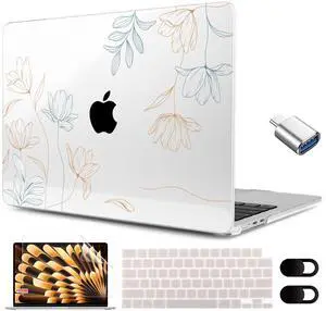MEEgoodo for M4/M3/M2 MacBook Air 15.3 inch Case 2025 2024 2023, Case Fit Model (A3241/A3114/A2941) for MacBook Air 15 inch, Laptop Hard Shell with Keyboard Cover, Engraving Floral