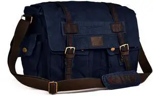 LEATHER VILLAGE Vintage Canvas Messenger Bag  16 Inch Handmade Laptop Shoulder Bag for Men & Women  Crossbody Work Bag for Office, Travel & Daily Use - Blue