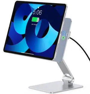 YCNEW Magnetic Wireless Charging Stand for iPad, Dual-Adjustment Aluminum Alloy Holder for Office, Drawing, Only Compatible with iPad Pro 11" 1st/2nd/3rd/4th, Air 10.9" 4th/5th, 11" M2(2024)/M3(2025)