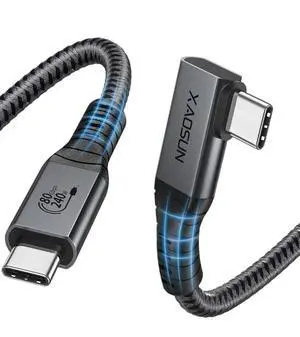 XAOSUN USB 4 Gen 3 80Gbps Cable for Thunderbolt 5, 5FT 240W Right Angle Thunderbolt 4 Cable, 90 Degree USB C Cord, 120Gbps Bandwidth, 8K@60Hz Display for MacBook Thunderbolt Docks eGPU Hub