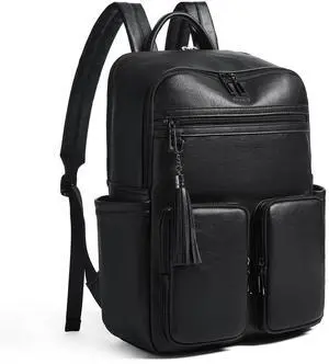 Shrrie Laptop Backpack for Women 16 Inch,Vegan Leather Travel Backpack Purse Work Business Computer Backpacks Teacher Nurse College Laptop Bookbag Casual Daypack,Two-toned Black