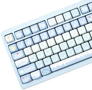 Sumgsn Round Moa Profile Keycaps-140 Keys Cute Blue PBT Keyboard Keycap Set for with Keycaps Puller for Cherry MX Switches Mechanical Keyboard