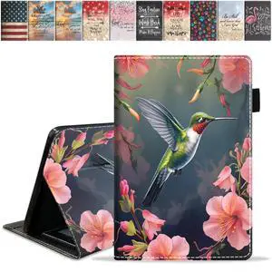 FQTBCEARI Case for All-New Amazon Fire HD 10/HD 10 Plus Tablet 10.1" (13th/11th Generation, 2023/2021 Release), Slim PU Leather Cover with Card Slot & Auto Wake/Sleep, Hummingbird Flowers