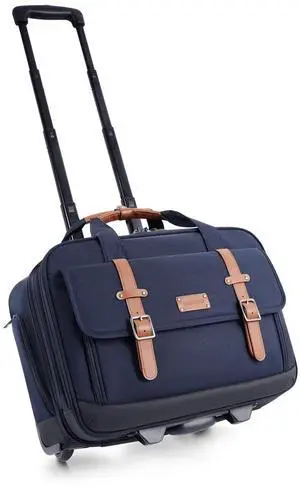 Rolling Laptop Bag for Men and Women, 17 Inch Roller Computer Briefcase, Underseat Carry On Luggage Suitcase with Wheels, Waterproof 2 Wheeled Case for Work, Travel, College, Mobile Office Bag, Navy