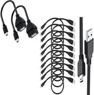 SaiTech IT 2 Pack Mini USB 2.0 OTG Cable 15cm Bundle with 10 Pack USB 2.0 A to Mini 5 pin B Cable for External HDDS/Camera/Card Readers/ MP3 Player 35cm -Black
