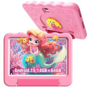 Kids Tablet 10'' Android 15 Tablet for Kids 14(6+8) GB 64GB Octa-Core CPU, Toddler Tablets with Lots of Offline Content Parental Control, Tablets for Toddlers with Case YouTube WiFi 6 2MP 5MP Camera