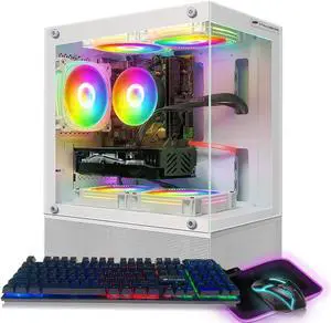 STGAubron Gaming PC Desktop, Intel 10th Gen G5905 3.5G, Radeon RX 580 16G, 16G DDR4, 1TB SSD, WiFi, BT 5.0, RGB Fan x5, Windows 11 Home
