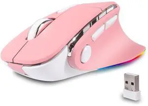 Ergonomic Mouse Jiggler,Bluetooth Vertical Wireless Mouse,LED Rechargeable Optical Computer Mice, Portable(BT5.2 or USB 2.4GHz) Dual Mode,1000/1600/2400 DPI,8 Buttons for Laptop,PC,Macbook (pink)
