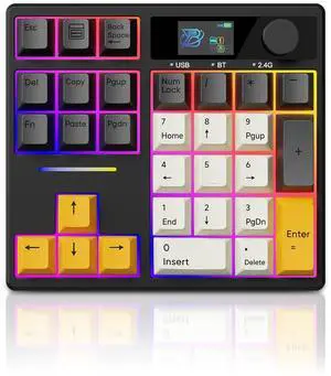 ZMX X BOYI TD31Pro Mechanical Number Pad,30 Keys Hot Swap Wireless BT5.0/2.4GHz/Type-C Wired Numeric Keypad Programmable RGB Gaming Numpad Keyboard with Knob Screen for Laptop/Mac (Black)