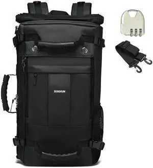 SUIKIHUM Large Travel Backpack, 17 Inch Laptop Backpack 40L Carry-On Bag Water-Resistant Flight Approved W/Shoulder Strap+Anti-theft Lock for Casual Travel Outdoor, Black