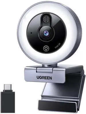 UGREEN 2K Webcam with 4-Level Ring Light, Full HD Webcam for PC with Microphone, Privacy Cover, USB Web Camera Compatible with Switch 2, Streaming, Conference, Zoom, Teams, Computer/Laptop/MacBook