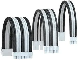 Astralcooler PC Cable Extension Power Supply Kit,18AWG PSU Extension Cable Kit ATX 24P + EPS 8(4+4) Pin+2xPCI-E 8(6+2) Pin with Cable Combs (Black White)