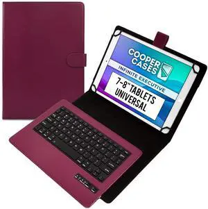 Cooper Infinite Executive Universal Tablet Keyboard Case for 7, 7.9, 8 inch | Tablet Case with Keyboard & 2-in-1 Leather Folio Cover | Bluetooth, Wireless, Hotkeys | Android, Windows, iPadOS (Purple)