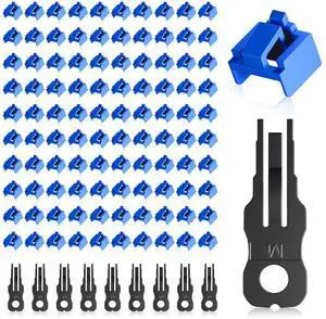 NataLink 100 Pcs RJ45 Port Lock with 10 Key, Locking RJ45 Port/Dust Blocker, RJ45 Dust Cover Cap Female Port Plugs Protector, Compatible RJ45 Port Devices, Blue