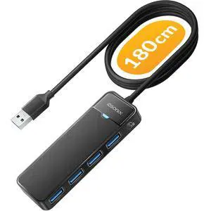iDsonix USB 3.0 Hub 4-Port USB Splitter Ultra-Slim Multiport Extender for Desktop, Laptop, Xbox, Flash Drive, HDD, Console, Printer, PC, Keyboards, Mouse[Charging Not Supported](6ft Cable)