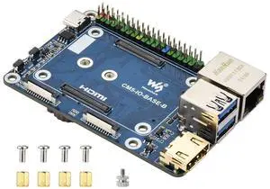 Waveshare Mini Base Board (B), Compatible with Raspberry Pi Compute Module 5, Onboard EEPROM and Encryption Chip