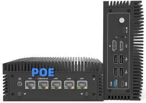 Mini Desktop Computer, Industrial Fanless Mini PC Computers N100 Micro Firewall Appliance, 4 * 2.5Gbe i225 LAN Ports POE in, Mini Server 8GB DDR4 RAM 128GB SATA SSD, USB-C/5*USB/HD+DP