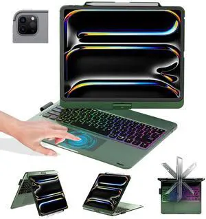 BABG Keyboard Case for iPad Air 13 inch(M3/M2)&iPad Pro 13, iPad Pro 12.9(6th/5th /4th/3rd Gen) Case with Keyboard,360° Rotatable,Toupad,Backlits,Pencil Charging-Midlight Green