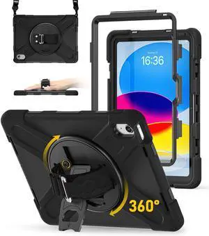 BRAECN Case for iPad (A16) 11th/10th Generation 11/10.9 inch (2025/2022) Heavy Duty Screen Protector 360° Rotating Handle Stand Shockproof Drop Protection Shouler/Hand Strap Durable Kids-Friendly