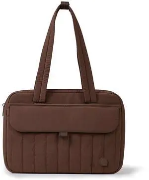 AJI Laptop Tote Bag for Women, Water-Resistant 15.6Inch Laptop Tote Bag with Zipper&Multi Pockets,Lightweight Casual Shoulder Bag with Luggage Trolley Strap for Work/Travel/College/Daily,Caramel Brown