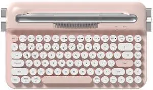 Ajazz AF84 Wireless Membrane Silent Typewriter Keyboard, Bluetooth/2.4G Dual-Mode Connection, Cute Retro Aesthetic Design with Integrated Stand for Tablet, Phone, PC and Win/Mac/Android Pink