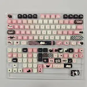 ILYCHEEGAMI PBT Keycap MOA Small Drag Cat Sweet Cool Black Pink Theme Round Keycap Dye Sublimation (MOA-Small Drag Cat)