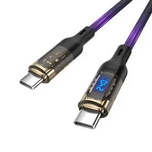 VisionSync 240W USB C to USB C Transparent Cable Compatible with 140W 100W Fast Charging Cable with LED Display for MacBook Pro,lPhone 16/15/15Pro/15ProMax,Galaxy S23+/S23 Ultra/S22,etc(4ft,Black)
