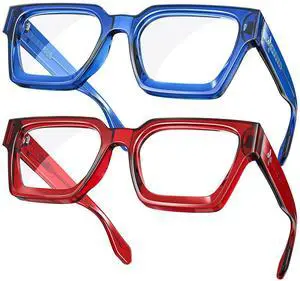VISOONE 2 Pack Blue Light Blocking Glasses Rectangle Frame and Chic Preppy Look for Women Men RIVER