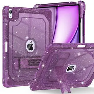 ZoneFoker for iPad Air M3 13 Inch Case 2025, for iPad Air M2 13-inch 6th Gen 2024 Glitter Slim Cover with Pencil Holder Heavy Duty Shockproof Hard Protective Case with Kickstand for Kids, Purple