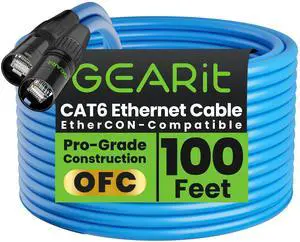 GEARit Shielded CAT6 Ethercon Cable (100 Feet) Professional Audio & Lighting RJ45 EtherCON-Compatible Cable for Studio, Stage, Concerts - 100ft Blue