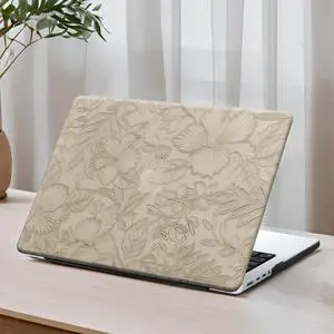 DTangLsm for MacBook Pro 13 inch Case 2025 2024-2016 M2 A2338 M1 A2251 A2289 A2159 A1989 A1708 A1706, Elegant Retro Leather Hard Shell Case for MacBook Pro 13 + Keyboard Cover, Apricot Embossed Floral
