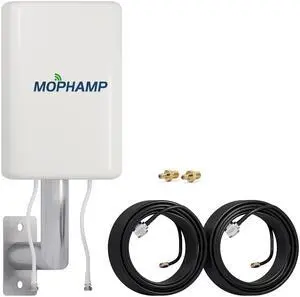 Mophamp 4G/5G MIMO LTE Antenna Dual-Polarized 680-3800MHz Twin 32.8ft Cable Compatible with Routers, Modems, Hotspots, Gateways with SMA/TS9 Connectors | Complete Kit