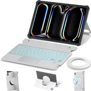 Nillkin for iPad Air/Pro 13 Inch Case with Detachable Keyboard, [with Magnetic Ring] Slim Rugged Keyboard Case for iPad Air 13 M3/M2 and iPad Pro 13 M4 with Stand Backlit Multi-Touch Trackpad, Gray