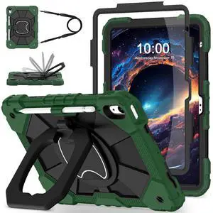 WESOROL Case for iPad (A16) 11th/10th Generation 2025/2022 with Screen Protector Rotating Stand Pencil Holder iPad Case 10th Generation Shockproof Cover for iPad 11th/10th Gen Cases Kids,Green Black