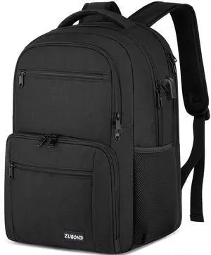 ZUBOND Backpack for Men and Women, Backpacks for School Teen Boys, Business Travel Water Resistant Sturdy 15.6 Inch Laptops Back Pack with USB Charging Port, College School Computer Bag Gift, Black
