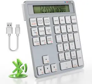 Rytaki Pro 2-in-1 Wireless Number Pad & Calculator, Bluetooth 5.0 Numeric Keypad with USB-C Charging, 34-Key Portable Number Pad for Laptop, MacBook, PC, Windows, iOS & Android Devices