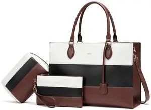 Keyli 3pcs Sets Laptop Bag for Women,15.6 Work Tote Bags Waterproof Leather Business Computer Briefcase with Clutch Purses Casual Shoulder Handbag Messenger Bag for Travel Office Khaki