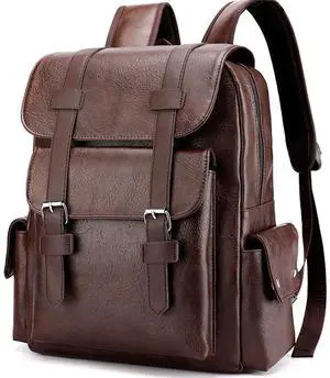 Farcauo Vintage Laptop Backpack Leather Backpack for Men Dark Brown Travel Work Backpacks Large Capacity Business Back Pack