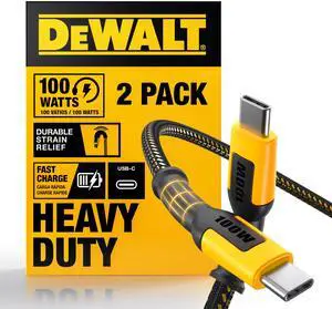 DEWALT Heavy Duty 2-Pack 100W USBC to USBC Cable, 4ft USB C to USB C Cable, Fast Charging Durable Braided TypeC Charger Cord for iPhone 16 15 Pro Max, MacBook Pro, iPad Air, Samsung S24 Ultra
