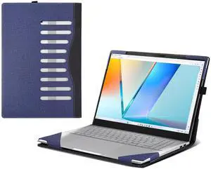 Laptop Case forASUS Vivobook S 15 OLED (S5506 S5506MA M5506) [Note Other Models] All Inclusive Drop Case 16" PU Leather Protective Laptop Bag Detachable Shell (Blue)