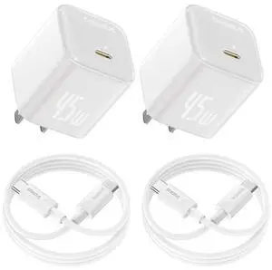 Baseus 45W USB C Charger Block, 2 Pack PPS Fast Charger Type C with USB-C Cable for iPhone 16/15 Series, iPad, Galaxy S24 Ultra and More Series