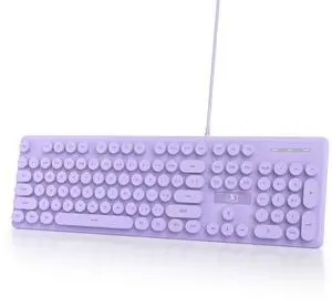 Ussixchare Wired Retro Computer Keyboard, Quiet Typewriter Keyboard, Purple Cute Keyboards Light up with Round Keycaps, LED Backlit,104-key for PC, Laptop(Purple)