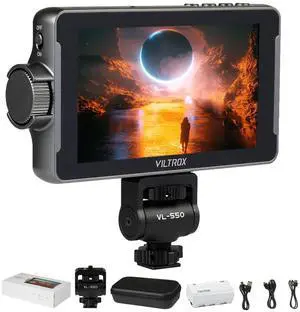 VILTROX DC-550 5.5" Touch Screen DSLR Camera Field Monitor, 1200 Nits High-Bright, 4K HDMI in and Out, with Battery/Sunshade Hood, 3D LUT, Focus Assist, Waveform for Nikon Sony Canon DSLR Cameras
